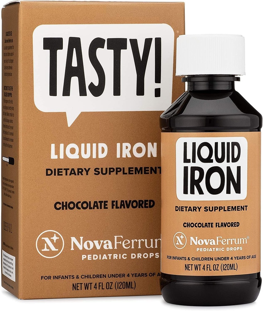 NovaFerrum Tasty 12 4; Pædiatriske Drops flydende jern supplement til spædbørn, Toddlers & Kids 10 4; 15 mg jern pr. 1 ml dosis 12 4; Age 4 & Under 12 4; Gluten Free