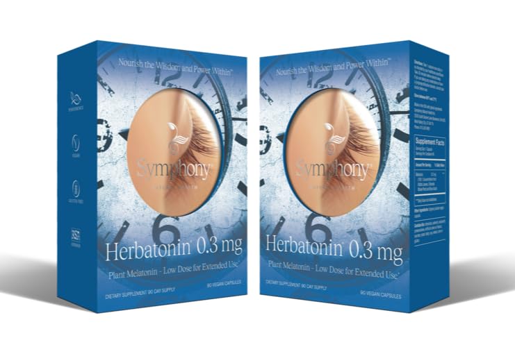 Herbatonin ® 0, 3 mg - Den første plant- baserede, naturlige melatonin supplement (Phyto- Melatonin) - Lavdosis sovestøtte, understøtter Circadian Rhythm & Cellular Health - 180 kapsler (180 dages forsyning)