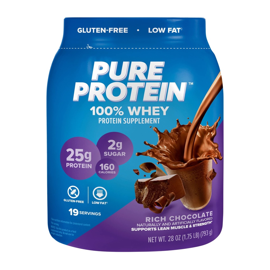 Pure Protein 100% Whey Protein Powder, Rich Chocolate, 25 g Protein, 1,75 lb (Packaging May Vary)