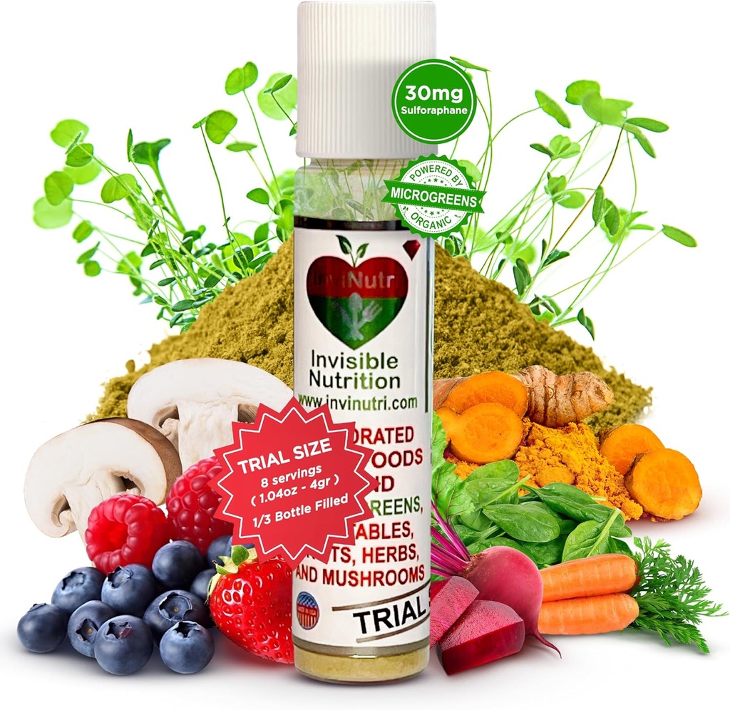 InviNutri Superfood Powder til Picky Eaters - Sensory- Friendly, 40x Nutrient- Rich, 30mg Sulforaphane - Organic Microgreens, Fruits & Veggies - Blander usynligt i de fleste måltider - Trial Portion
