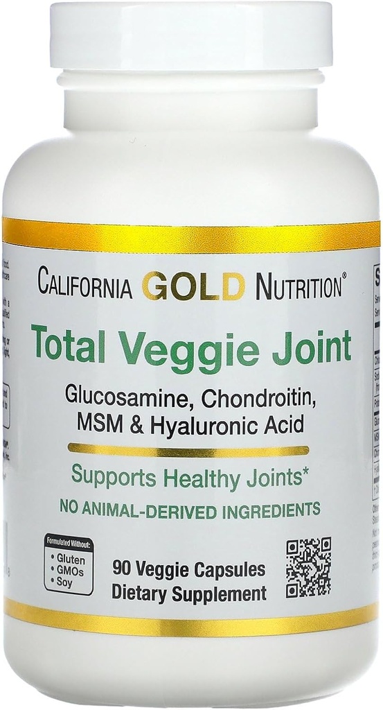 California Gold Nutrition Vegetarisk Glucosamin, Chondroitin, Hyaluronsyre, MSM, Total Veggie Joint & Bone Support Formel, Ikke GMO, No Soy, Gluten Free, 90 Veggie Kapsler