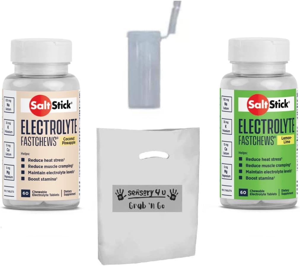 SENSORY4U Saltstick FASTCHEWS Kokos Ananas & Lemon Lime Variety 2-Pack - 60 Count Flasker med Race Ready Tube - Grab & Go gavesæt