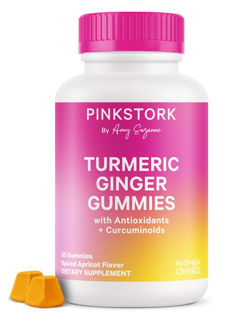 Pink Stork Gurkemeje Gummies - Gut & fordøjelsesstøtte til kvinder - Anti Bloating Supplement med antioxidanter - Spiced Apricot Flavor, 60 Vegansk Gummies