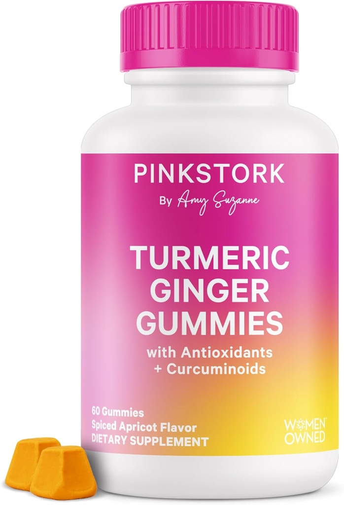 Pink Stork Gurkemeje Gummies - Gut & fordøjelsesstøtte til kvinder - Anti Bloating Supplement med antioxidanter - Spiced Apricot Flavor, 60 Vegansk Gummies