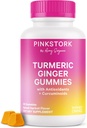 Pink Stork Gurkemeje Gummies - Gut & fordøjelsesstøtte til kvinder - Anti Bloating Supplement med antioxidanter - Spiced Apricot Flavor, 60 Vegansk Gummies