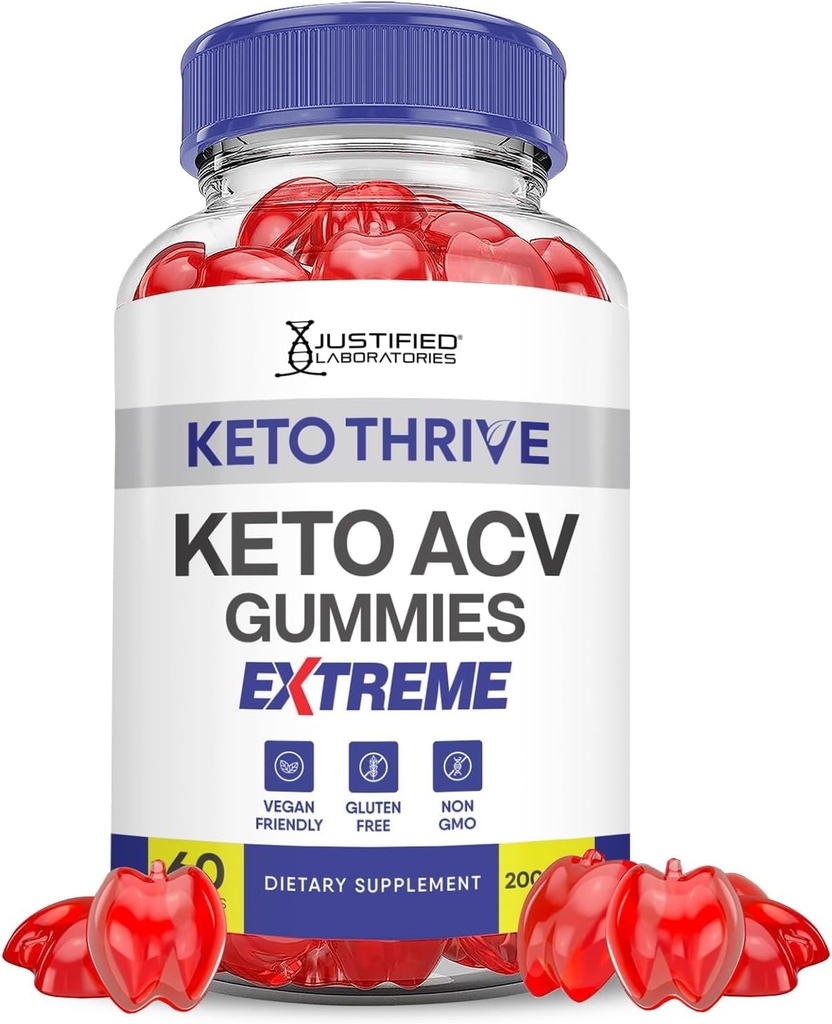Justified Laboratories Keto Thrive Keto ACV Gummies Extreme 2000MG Keto Thrive Keto Gummies Apple Cider Vinegar Formulated with Pomegranate Beet Juice Powder B12 Vegan Non GMO 60 Gummys