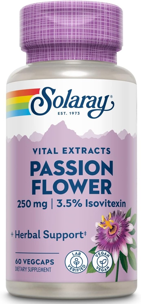 Solaray Passion Flower Extract Supplement, 250 mg | 60 Count