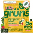 Gruns Multivitamin til børn, Super Green Gummies, Superfood Gummy Bears med 20 + Vitamin & Minerals, Spirulina, Chlorella, Prebiotics Fiber til fordøjelse, Adaptogens supplement, 28 dages forsyning