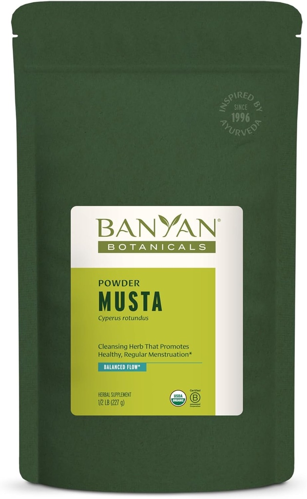 Banyan Botanicals Musta Powder - Organic Cyperus Rotundus - Natural Ayurvedic Herbal Menstruation Supplement - Lever sundhed supplement og fordøjelsesstøtte * - ½ lb. - Ikke-GMO bæredygtigt syret Vegan