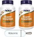 Now Foods Kosttilskud, Super Enzymes Mea124; Formuleret med Bromelain, Ox Bile, Pancreatin og Papain, Super Enzymes Mea124; 90 Kapsler - pakke med 2 med Pill Organizer