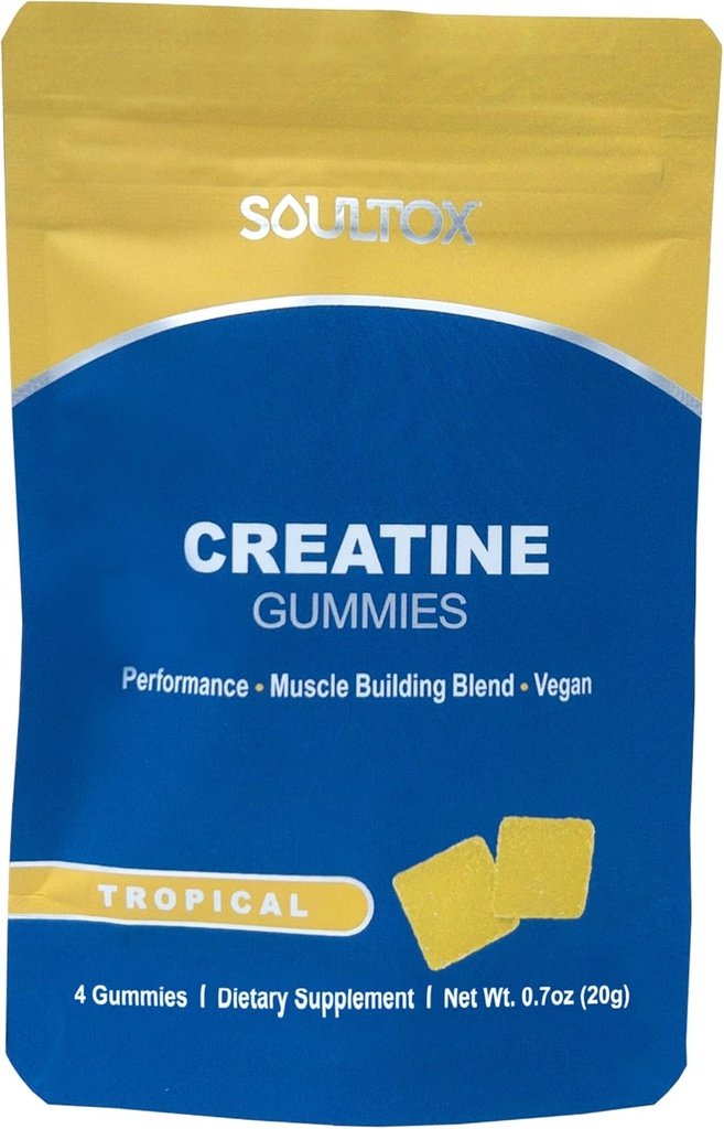 Soultox Creatinine Gummy Packs - Tropical Flavor - Infunderes med Creatinine Monohydrat - Potent muskelvækst Support - Lækker & alle naturlige Vegansk Formel for Guild Free Indulence - 10 Pack