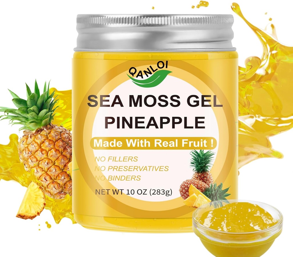 Organic Sea Moss Gel, (10OZ) Irish Seamoss Gel Made with Real Fresh Fruit, Gluten- Free & Vegan Friendly & Non- GMO Superfood with All Natural Essential Vitamin, Minerals (Ananas)