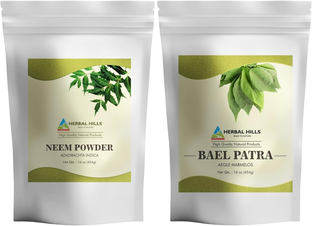 HERBAL HILLS Neem Leaf Powder and Bilva Bael Leaf Powder Pack of 2 Combo