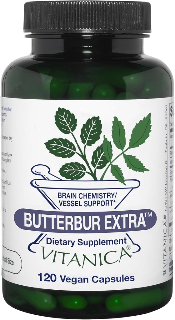 Vitanica, Butterbur Extra, Brain Chemistry and Vessel Support, Vegan, 120 Kapsler