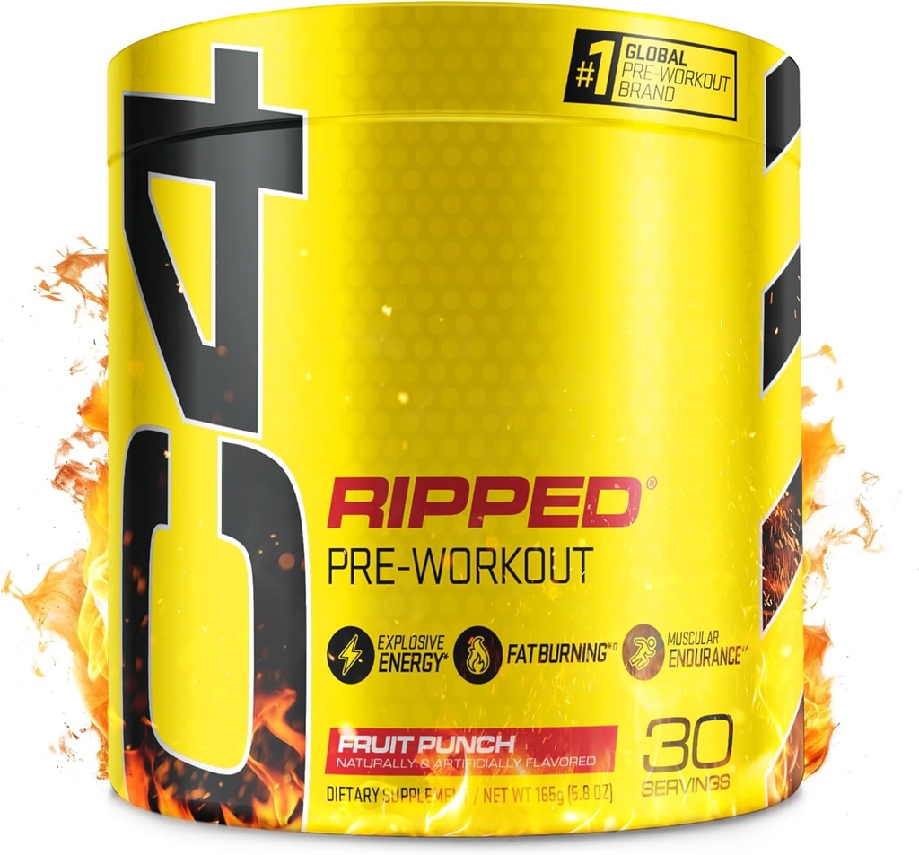 Cellucor C4 Ripped Pre Workout Powder Fruit Punch - Creatin Free + Sugar Free Preworkout Energy Supplement for mænd og kvinder - 150mg Koffein + Beta Alanine + vægttab - 30 Servering