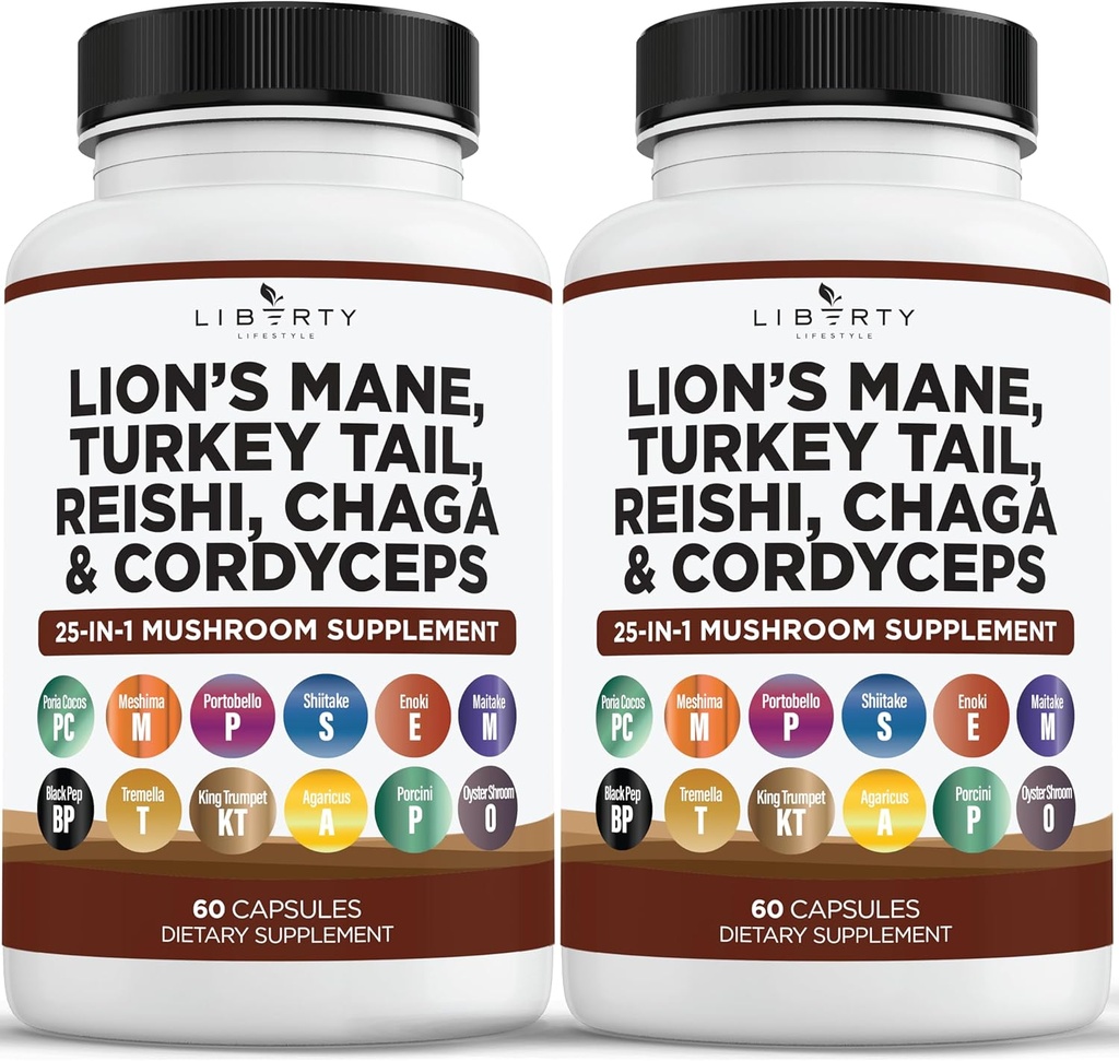 Lions Mane Mushroom Supplement med Tyrkiet Tail Reishi Cordyceps Chaga med Marshmallow Root - 2 -Pack