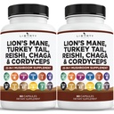 Lions Mane Mushroom Supplement med Tyrkiet Tail Reishi Cordyceps Chaga med Marshmallow Root - 2 -Pack