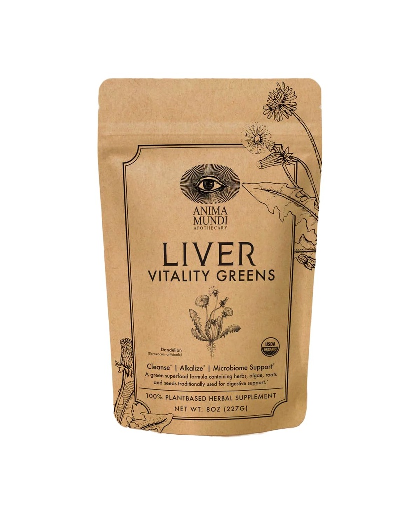Anima Mundi Apothecary Super Green Powder - Lever Vitality - Økologisk Superfood Green & Herbal Prebiotika til lever Detox, Rense & Support - med Fair Trade Dandeelion, Mælk tidsel & mere (8oz)