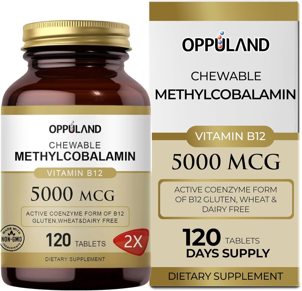 Methyl B- 12 5000mcg tyggetabletter med folat - vitamin B12 Methylcobalamin Sublingual Tablets - Understøtter Energy & Brain Function - Vegan Supplement - Orange Flavor - 120 Greve
