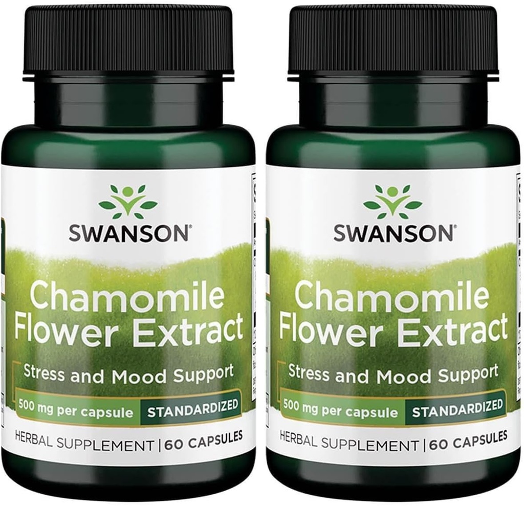 Swanson Kamille Flower Extract 500 Milligram Standardiseret til 1, 2% Apigenin 6 mg per kapsel 60 kapsler (2 Pack)