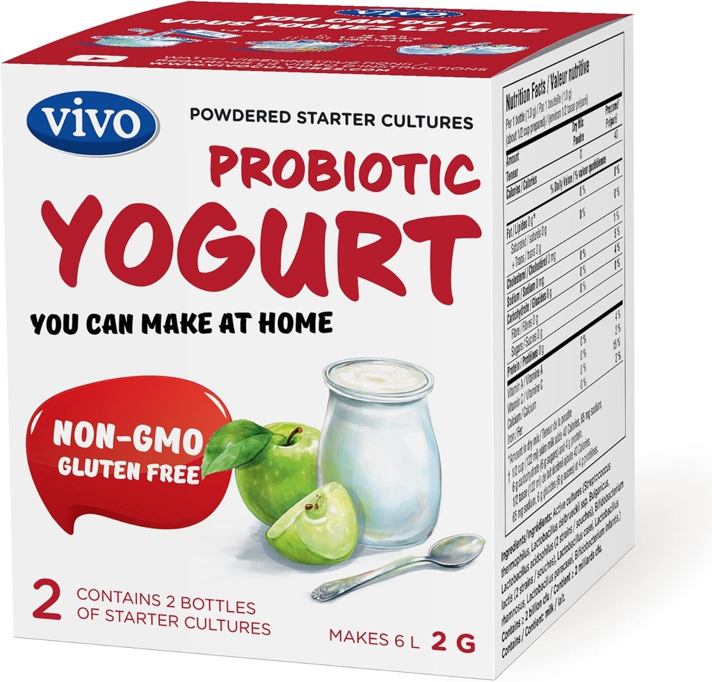 VIVO Probiotic Yogurt Starter/Natural (5 Boxes. 10 Bottles) Makes up to 30 quarts of Yogurt.