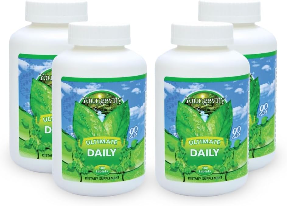 Youngevity Ultimate Daily Mega Multivitamin - 20 + vitaminer og mineraler w / CoQ10 - Vitamin A, C, D, E, Zink, Folate, Selenium, Calcium, Chrom og More - Høj Absorption 180 tabletter (pakke med 4)