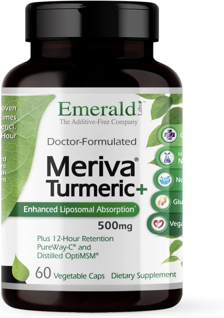Emerald Labs Meriva Turmerisk Plus - Meriva Turmerisk, PureWay-C Vitamin C & OptiMSM - Understøtter fælles sundhed & immunrespons - 60 vegetabilske kapsler (op til 60-dages forsyning)
