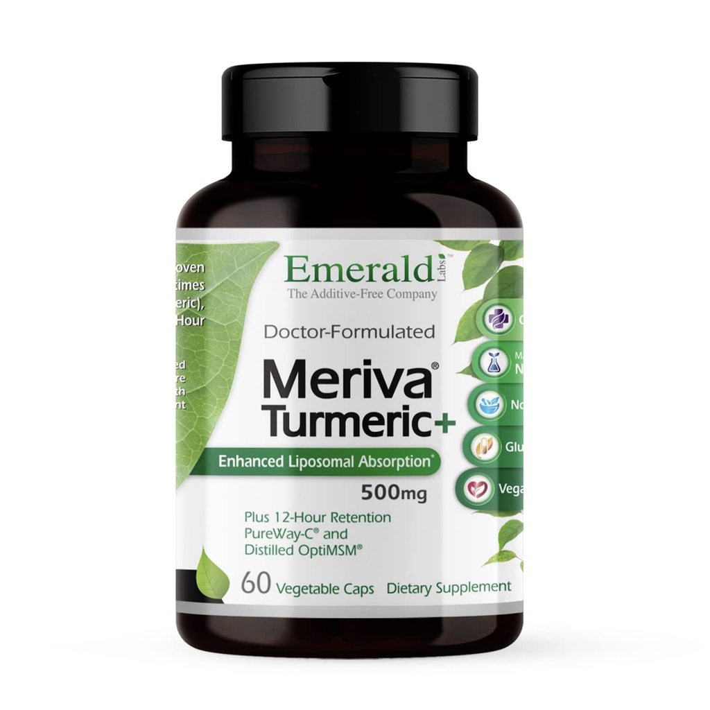 Emerald Labs Meriva Turmerisk Plus - Meriva Turmerisk, PureWay-C Vitamin C & OptiMSM - Understøtter fælles sundhed & immunrespons - 60 vegetabilske kapsler (op til 60-dages forsyning)