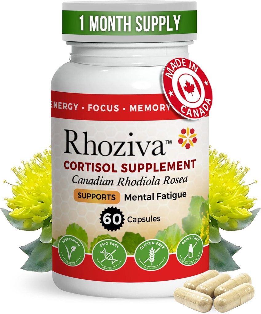 Rhodiola Rosea Supplement - Cortisol Supplement, 5: 1 Root Extract for Focus, Memory, Calming & Stress Relief, Non-GMO, Gluten- Free, med Vitamin og Min - 60 Kapsler