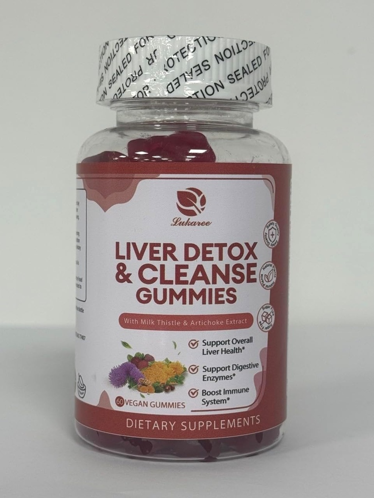 Lukaree lever rense Detox & Reparation Gummies - Mælk Thistle Silymarin, Mælkebøtte, Artiskok ekstrakt & Elderberry - Ingen sukker, Raspberry Flavor - 180 Greve