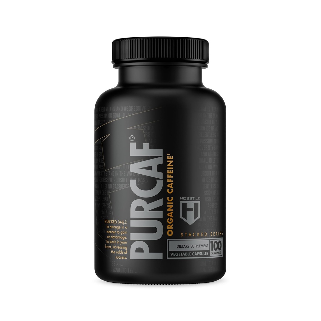 HOSSTILE PurCaf Organic Coffein Capsules, Natural Energy Supplement, No Crash eller Jitters, Pre Workout Focus & Energy, 200mg Per Serving, 100 piller