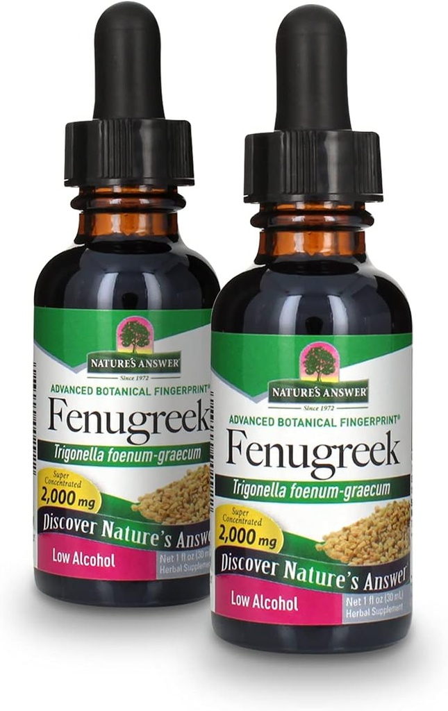 Naturens svar Fenugreek Seed with Organic Alcohol 2000mg 1oz Extract Decl. 124; Kvindelig reproduktiv & Amning Support