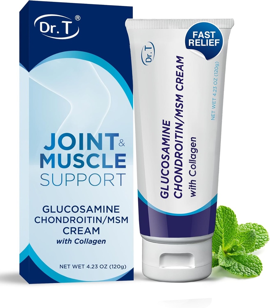 Dr. T Glucosamine Chondroitin Cream - Premium Formel med MSM og Collagen for fælles og muskelubehag - vedligeholder fælles styrke, fleksibilitet og muskulatur mobilitet - 4.23 oz / 120g (1 pakke)