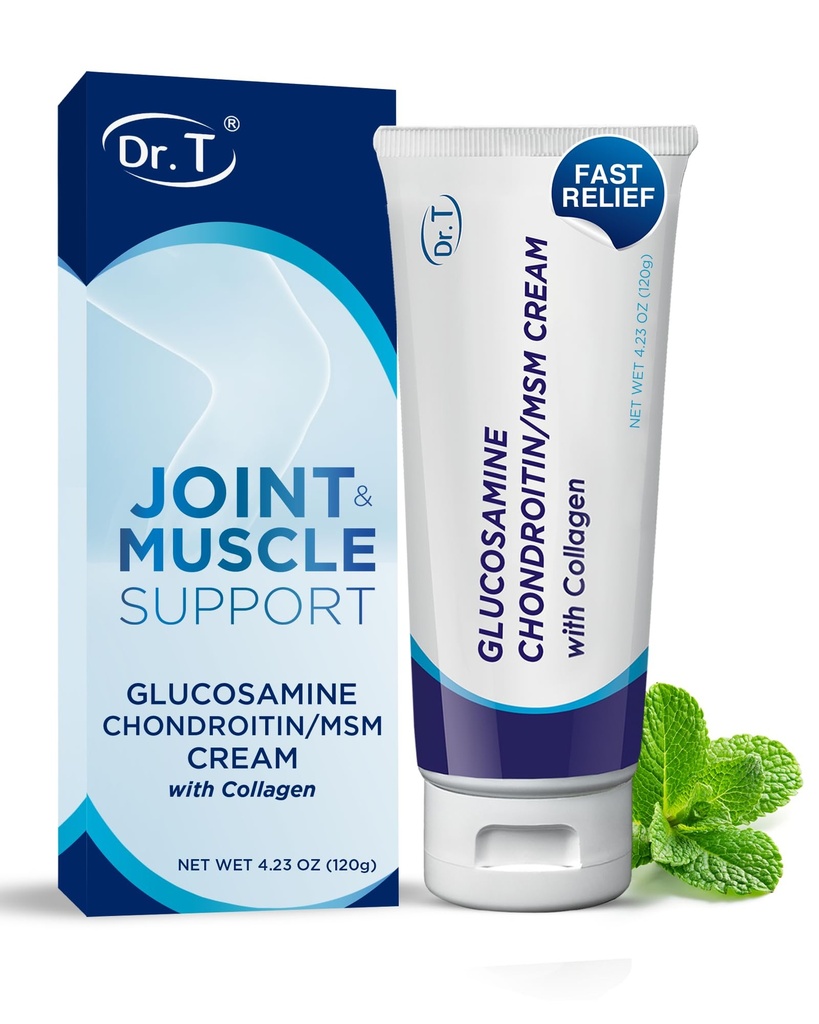 Dr. T Glucosamine Chondroitin Cream - Premium Formel med MSM og Collagen for fælles og muskelubehag - vedligeholder fælles styrke, fleksibilitet og muskulatur mobilitet - 4.23 oz / 120g (1 pakke)