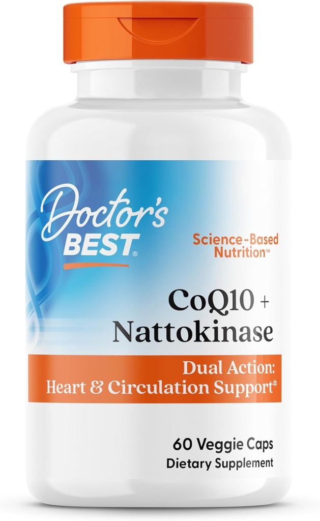 Doctor 's Best CoQ10 100 mg + Natokinase 2.000FU, Understøtter hjerte & cirkulation Support, Non- GMO, Gluten Free, Vegan, 60 Veggie Caps