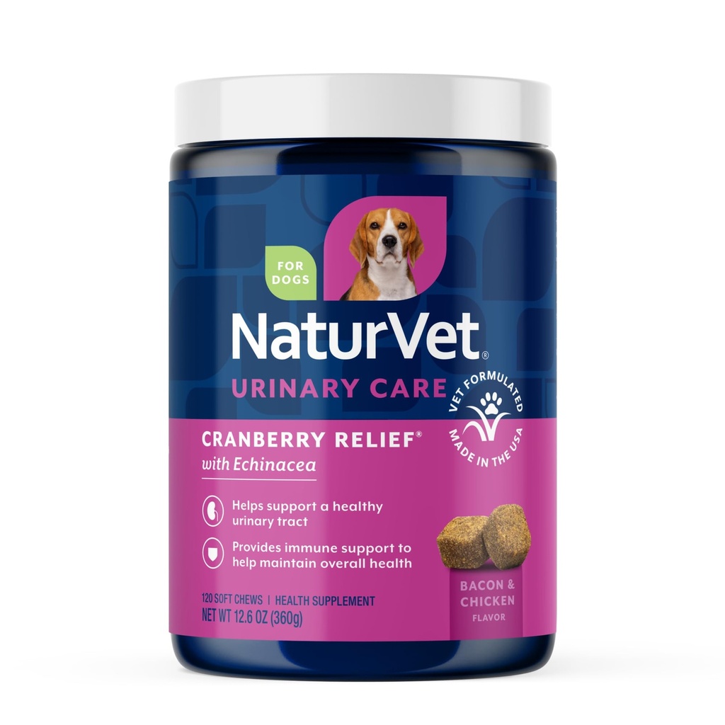 NaturVet - Cranberry Relief Plus Echinacea - Hjælper med at understøtte en sund vandladning og immunsystem - 120 bløde tygger