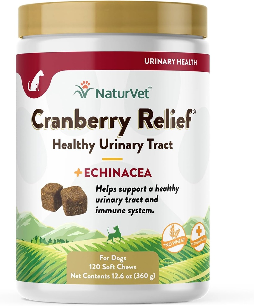 NaturVet - Cranberry Relief Plus Echinacea - Hjælper med at understøtte en sund vandladning og immunsystem - 120 bløde tygger