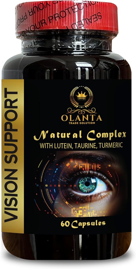 øjentilskud for voksne - VISION SUPPORT NATURLIG COMPLEX - taurin sundhedsmæssige fordele, vitamin A, zink, Lutein, Bilberry Fruit 4: 1 Uddrag, mælk tidsel ekstrakt - 1 Flaske 60 Kapsler