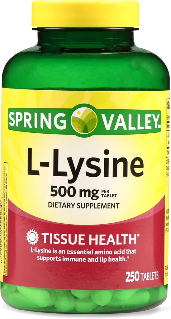 L- Lysin 500mg 250 Tablets - Essential Lysin Supplement for immunsystemet Support, Hud, Lip, og Tissue Health, Lysin, Lisina, Gluten- Free L Lysin 500 Mg for daglig Wellness