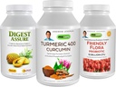 ANDREW LESSMAN 3 Produkt fordøjelsesbundle - 30 kapsler Hver af gurkemeje 400 Curcumin, Digest Assure & Ultimate Friendly Flora. Støtte & Forbedre sunde fordøjelsesprocesser.