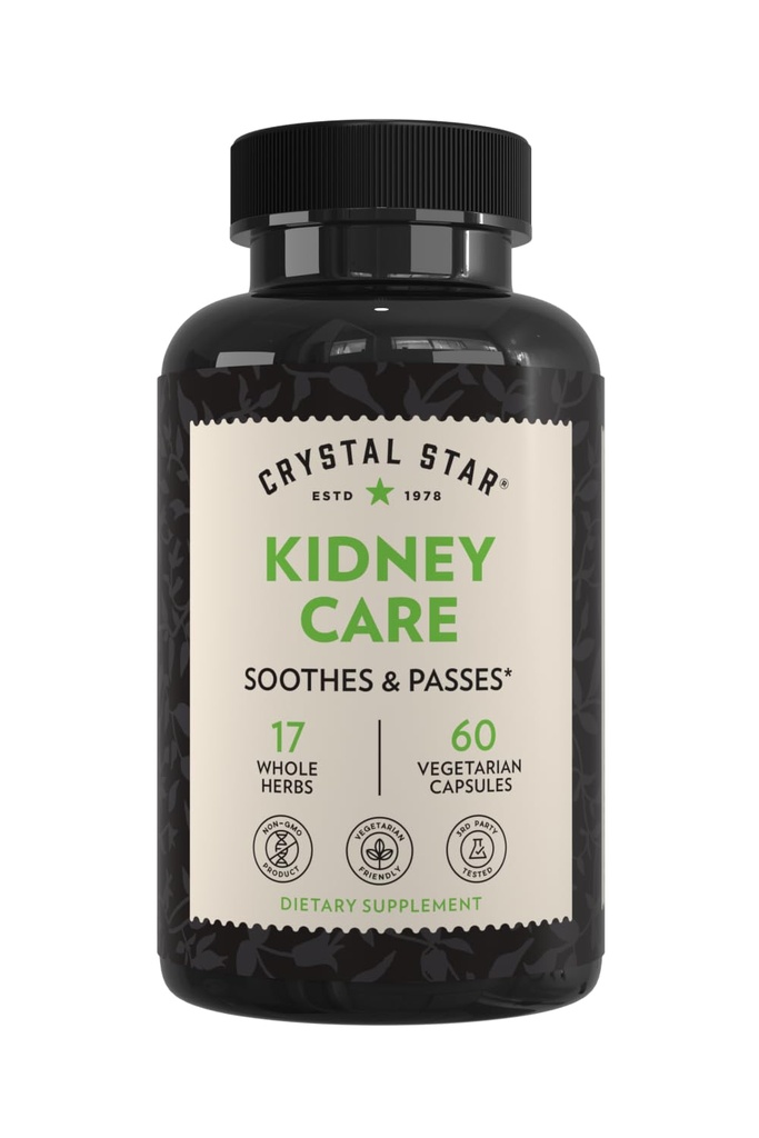Krystal Star Nyrepleje (60 kapsler) - Urtetilskud til Nyre Rengøring, Detox & Support - Sten Root, Gravel Root & Hydrangea Root - Non- GMO