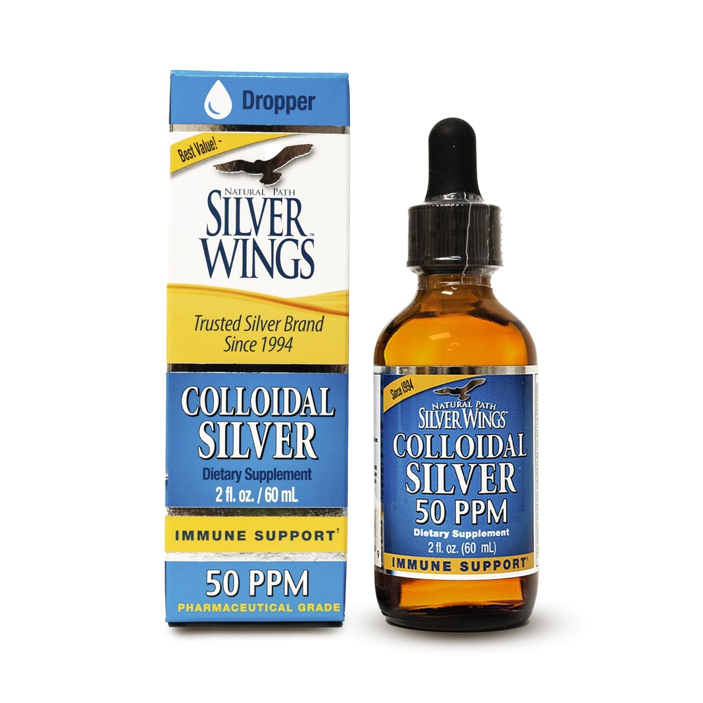 Natural Path Sølv vinger Kolloid Sølv 50ppm (250mcg) immunforsvar Supplement 2 fl. oz. Dropper