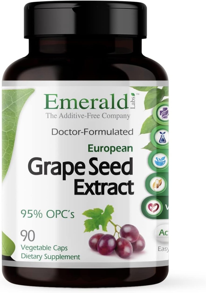 EMERALD LABS European Grape Seed Extract - Antioxidant & Immune Support Supplement - Supports Healthy Blood Flow - 90 Vegetable Capsules (90-Day Supply)