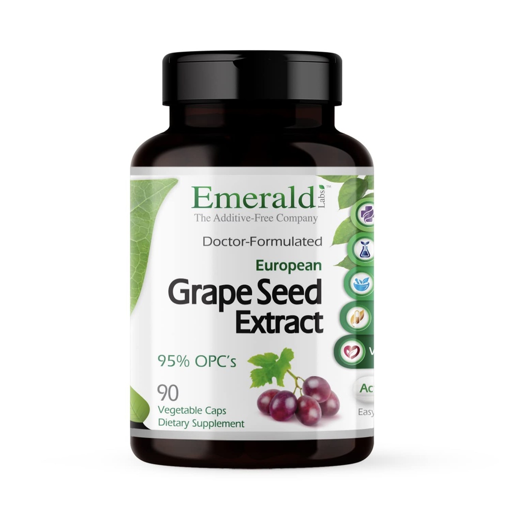 EMERALD LABS European Grape Seed Extract - Antioxidant & immun Support - Understøtter sund blodgennemstrømning - 90 Vegetabilske kapsler (90- Day Supply)
