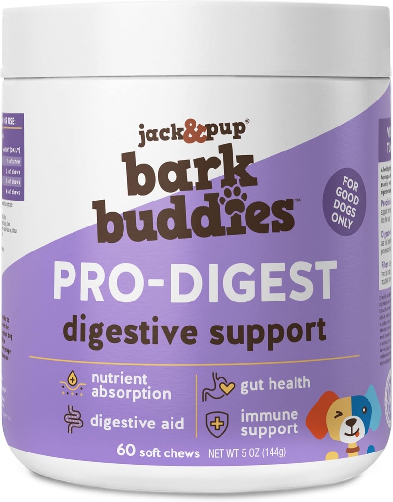 Jack & Pup Probiotiske Chews til hunde - Hundeprobiotiske Chews små og mellemstore - Pro- Digest Bark Buddies (Op til 40 lbs) Puppy Probiotiske Hundechews, Pet Probiotika til hunde - Probiotika til hvalpe (60ct)