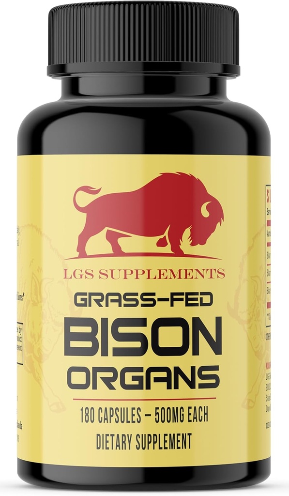 Græs Fed Bison orgel supplement, Understøtter hele kroppen Wellness med Proprietary Blend of Lever, Heart, Nyre, Frysetørret Bison, Non- GMO, 180 Kapsler