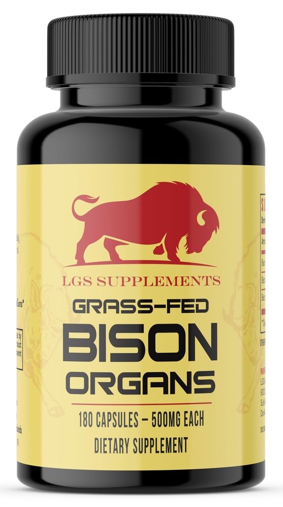 Græs Fed Bison orgel supplement, Understøtter hele kroppen Wellness med Proprietary Blend of Lever, Heart, Nyre, Frysetørret Bison, Non- GMO, 180 Kapsler