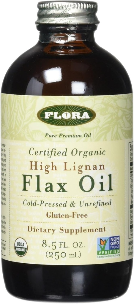 Flora Organic Flax High Lignan Oil 17 oz - Cold Pressed & Uraffineret - Ikke GMO & Gluten Free