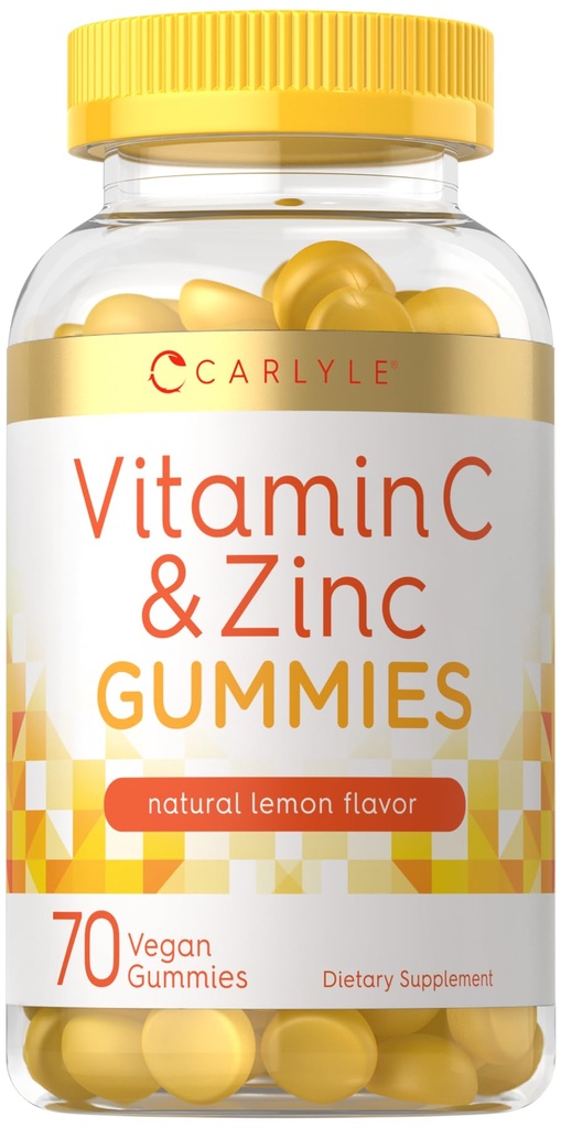 Carlyle Vitamin C og Zink Gummier; 70 Greve C124; Lemon Flavor C124; Vegan, Non- GMO, og Gluten Free Supplement