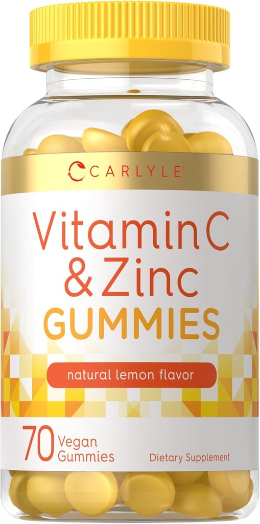 Carlyle Vitamin C og Zink Gummier; 70 Greve C124; Lemon Flavor C124; Vegan, Non- GMO, og Gluten Free Supplement